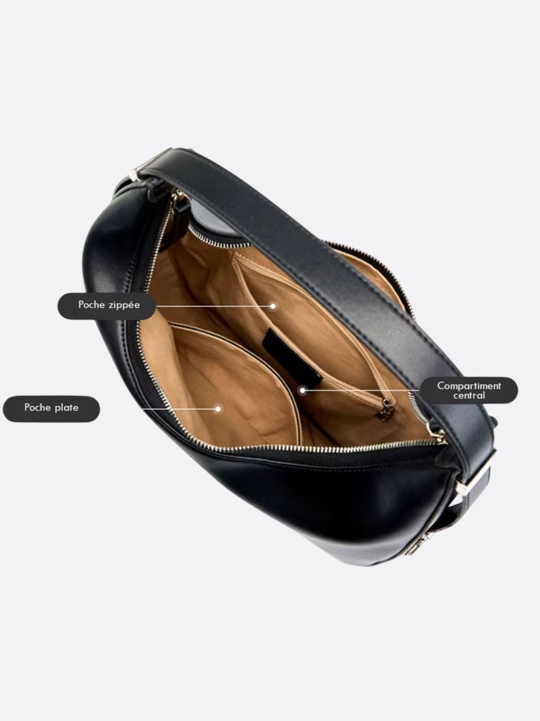Large half-moon leather bag