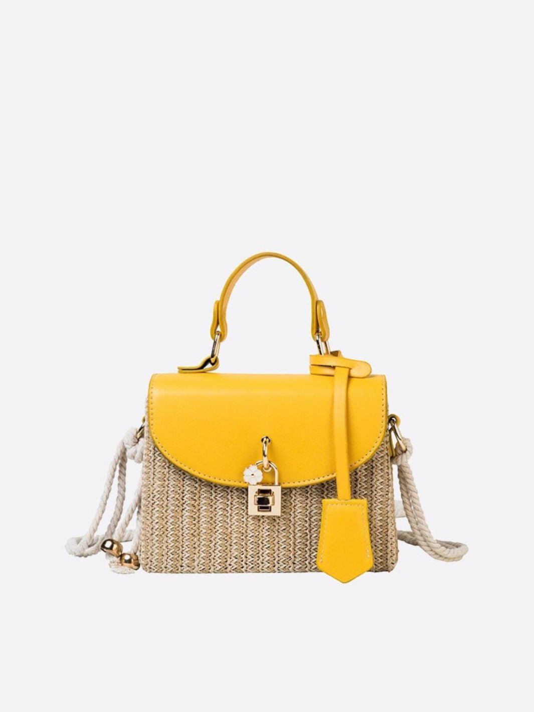 Sac à main paille et cuir jaune