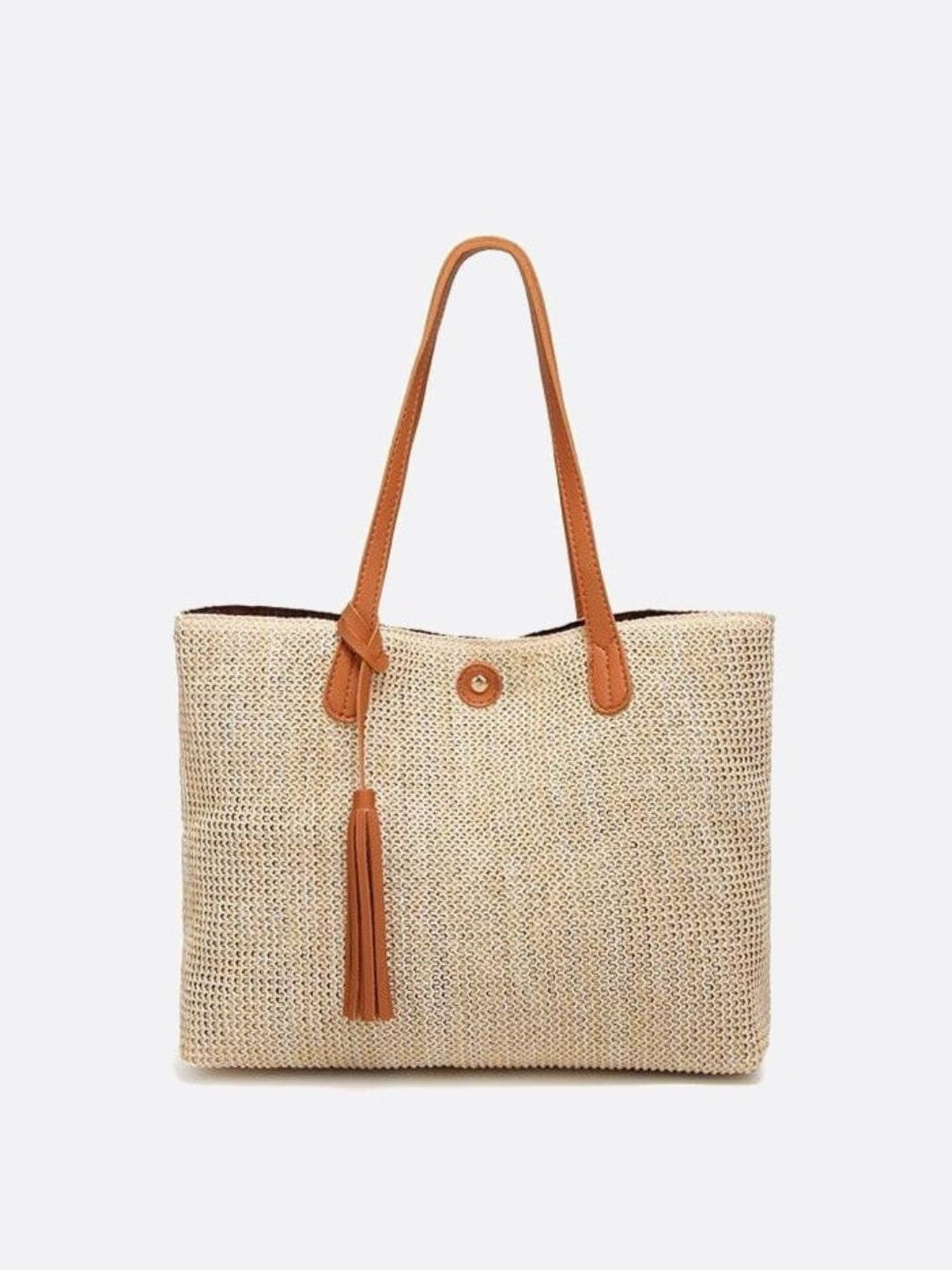 Sac cabas paille cuir camel