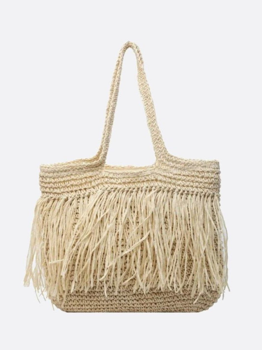 Sac beige franges raphia