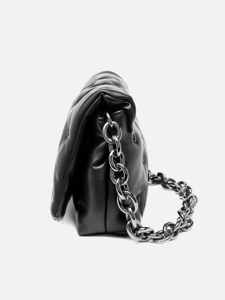 Black quilted bag with chain shoulder strap