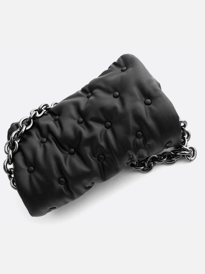 Black quilted bag with chain shoulder strap