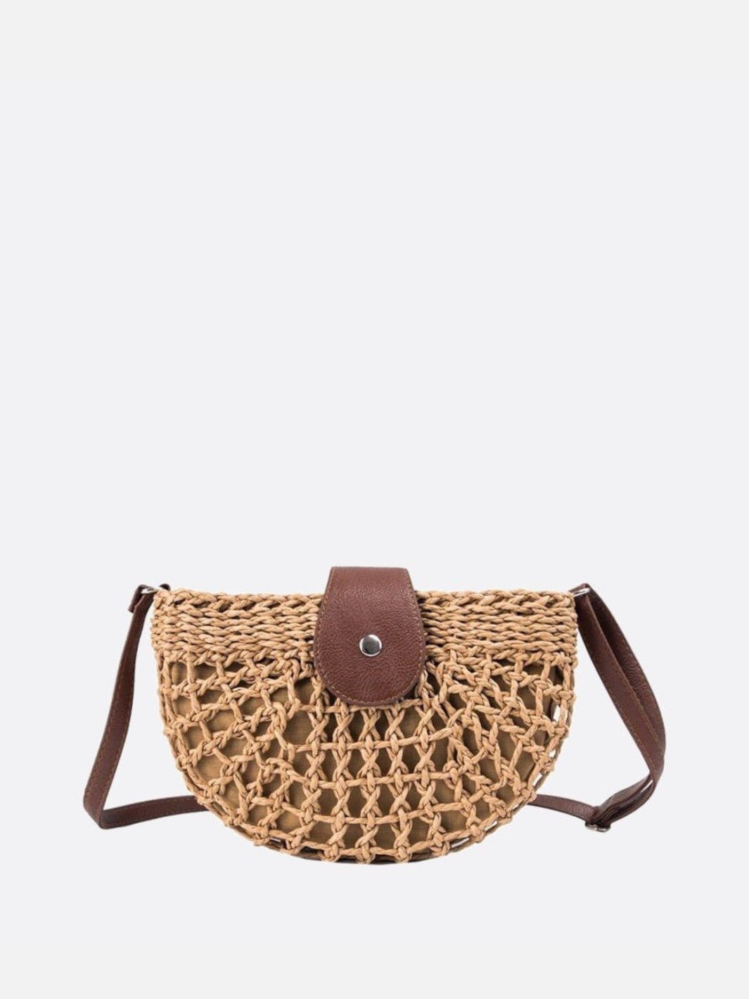 sac paille demi lune marron clair