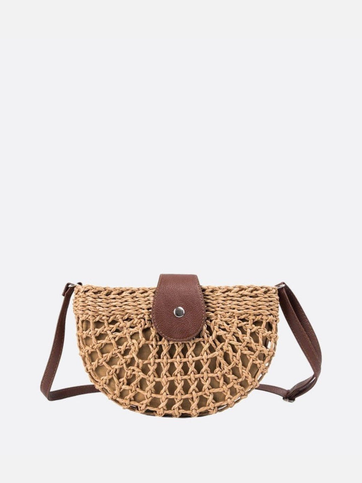 sac paille demi lune marron clair