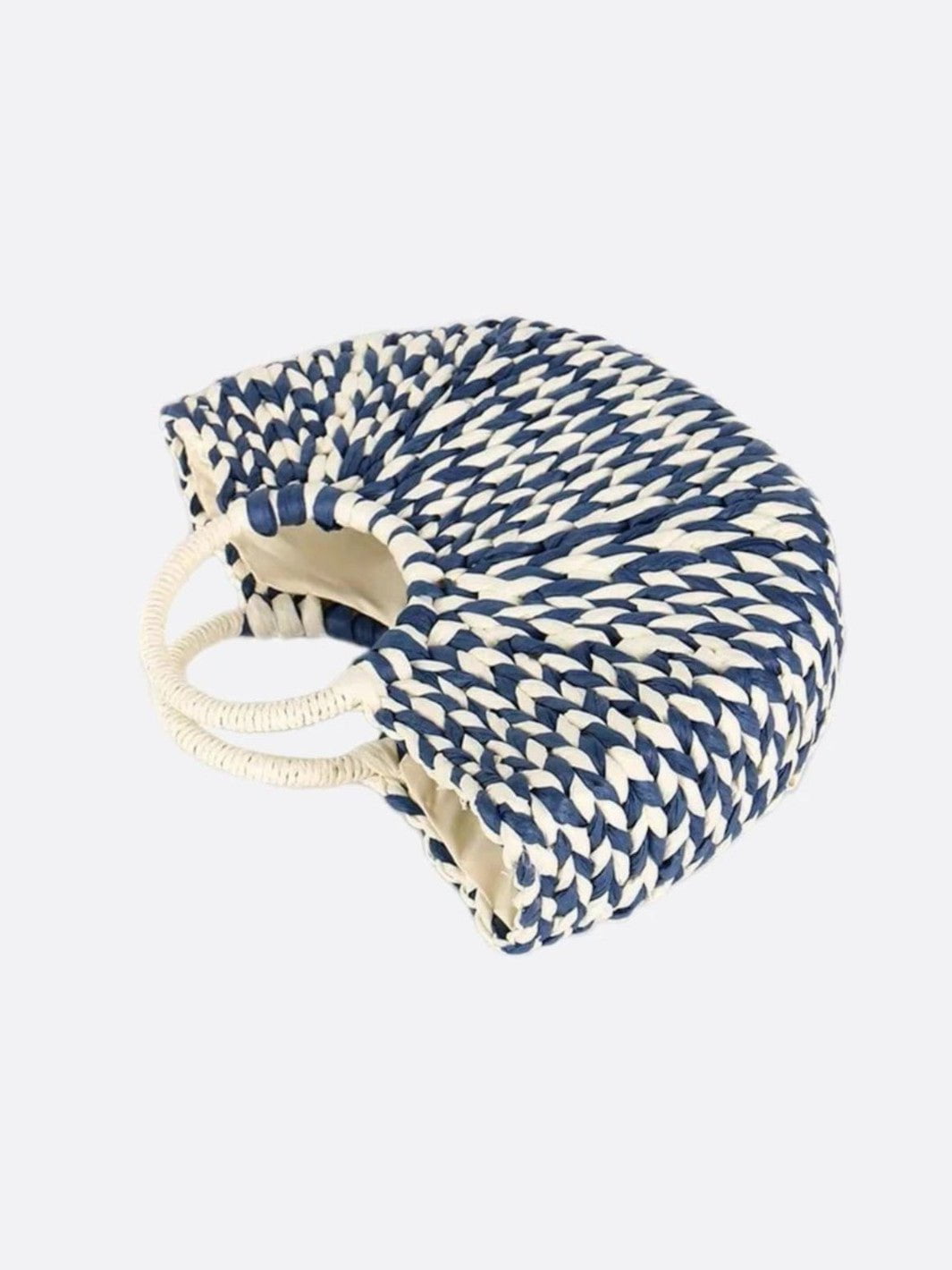 Blue and white wicker basket bag
