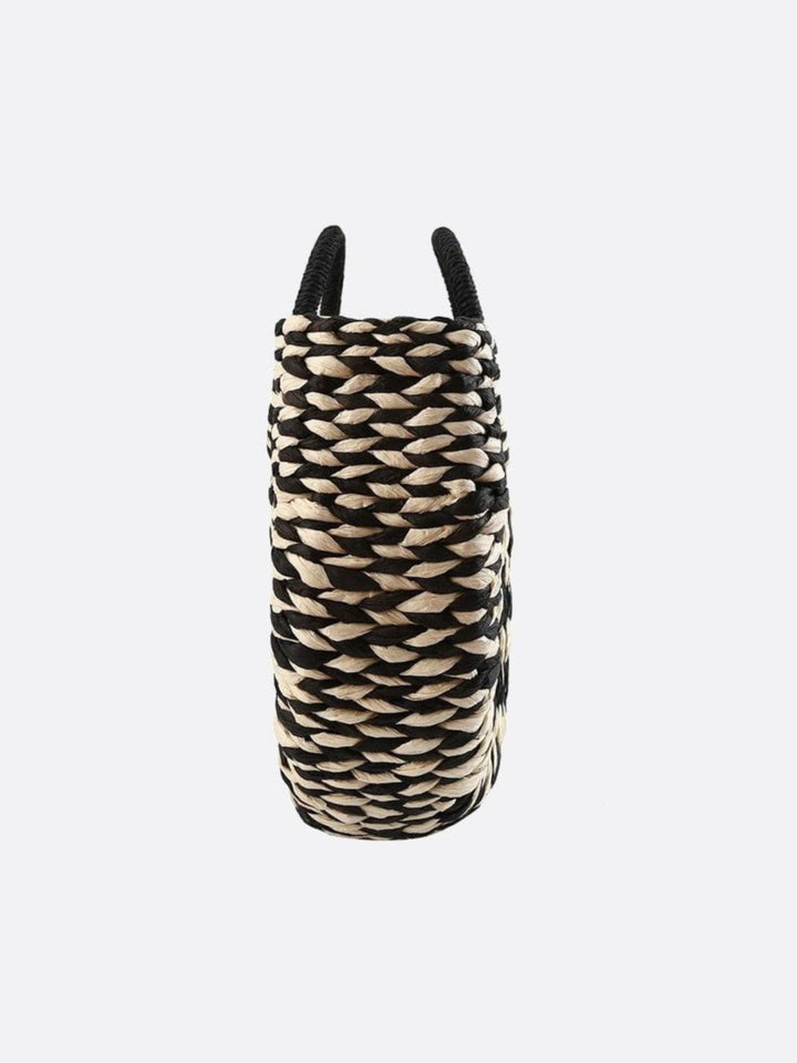 Black and white wicker basket bag