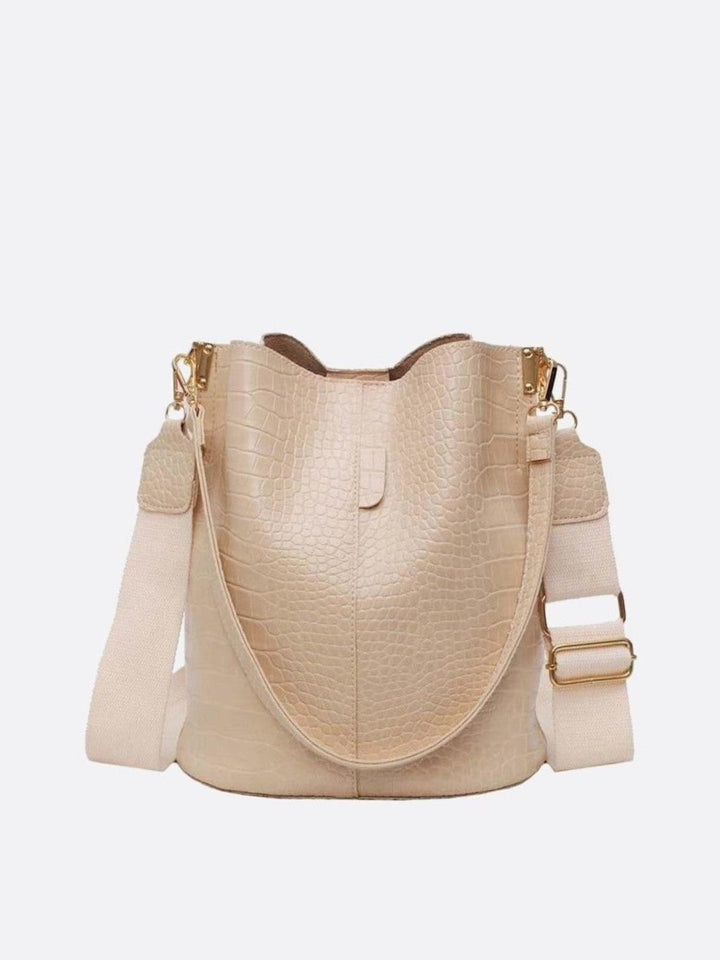 Sac seau croco beige