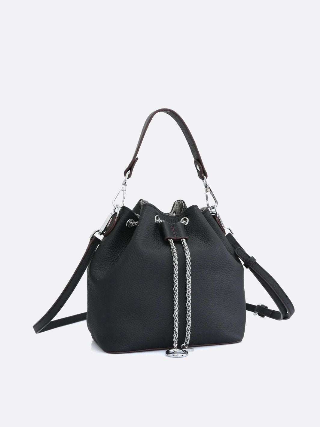 Sac seau noir cuir grainé